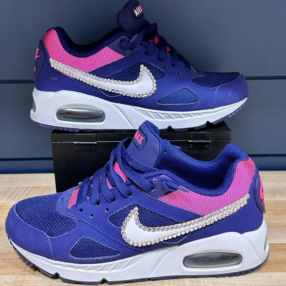 Size 6.5 - Nike Air Max Ivo Blue Pink With Swarovski rhinestones - Picture 2 of 6